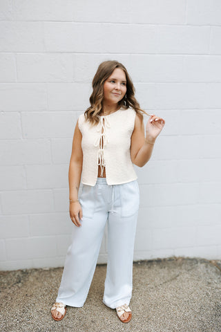 Tie Front Sleeveless Cardigan, Cream