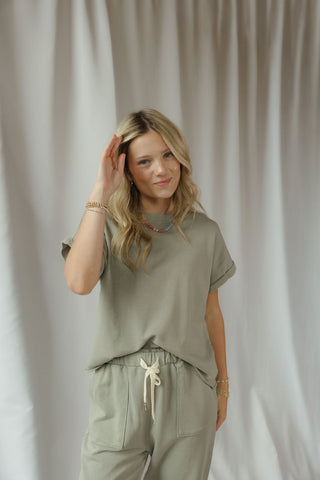 Vivian Rolled Sleeve Tee, Green - The Red Thread Boutique