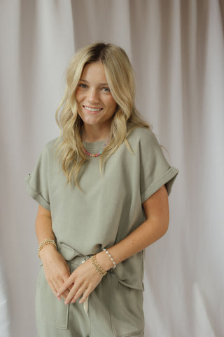 Vivian Rolled Sleeve Tee, Green - The Red Thread Boutique