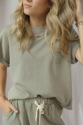 Vivian Rolled Sleeve Tee, Green - The Red Thread Boutique