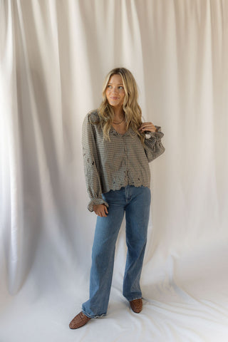 Charlie Gingham Embroidered Top - The Red Thread Boutique