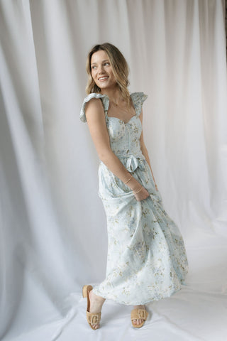 Hattie Floral Corset Dress, Blue - The Red Thread Boutique
