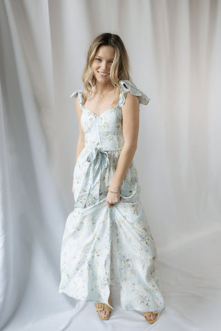 Hattie Floral Corset Dress, Blue - The Red Thread Boutique