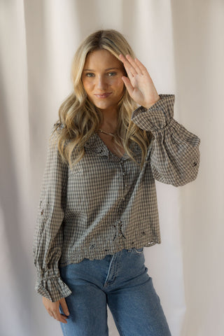 Charlie Gingham Embroidered Top - The Red Thread Boutique