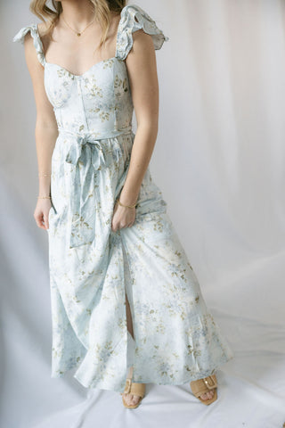 Hattie Floral Corset Dress, Blue - The Red Thread Boutique