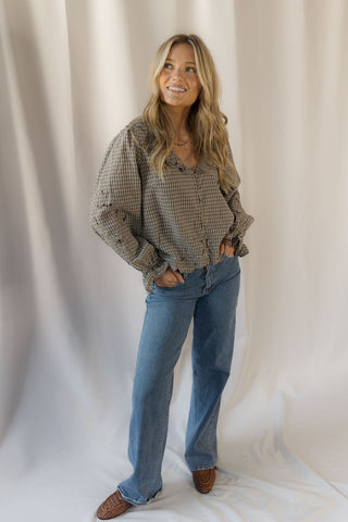 Charlie Gingham Embroidered Top - The Red Thread Boutique