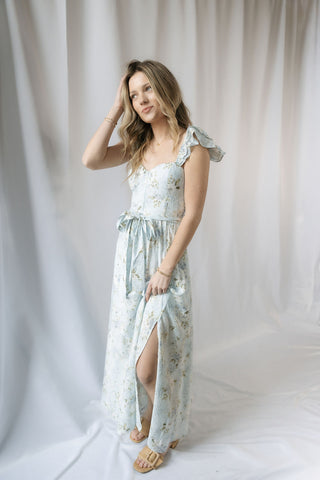 Hattie Floral Corset Dress, Blue - The Red Thread Boutique