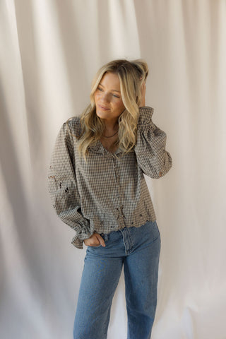 Charlie Gingham Embroidered Top - The Red Thread Boutique