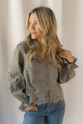 Charlie Gingham Embroidered Top - The Red Thread Boutique