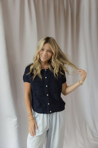 Quinn Fuzzy Knit Cardigan, Navy - The Red Thread Boutique