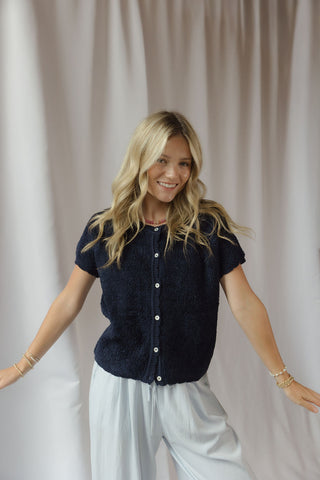 Quinn Fuzzy Knit Cardigan, Navy - The Red Thread Boutique