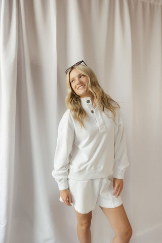 Sutton Snap Pullover, White - The Red Thread Boutique