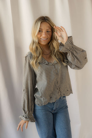 Charlie Gingham Embroidered Top - The Red Thread Boutique