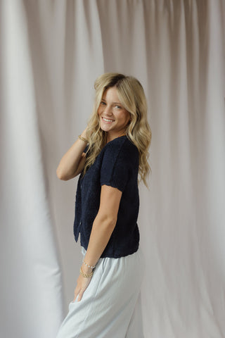 Quinn Fuzzy Knit Cardigan, Navy - The Red Thread Boutique