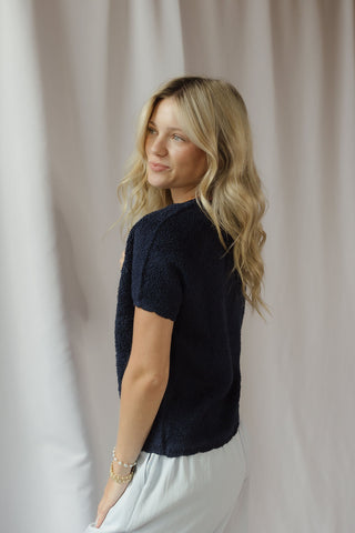Quinn Fuzzy Knit Cardigan, Navy - The Red Thread Boutique
