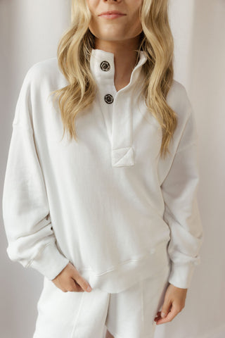 Sutton Snap Pullover, White - The Red Thread Boutique