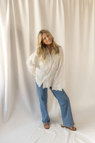Tilly Embroidered Button Up, Cream - The Red Thread Boutique