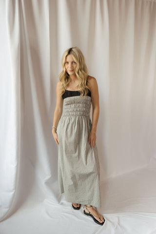 Coffee Date Gingham Check Maxi Dress, Black