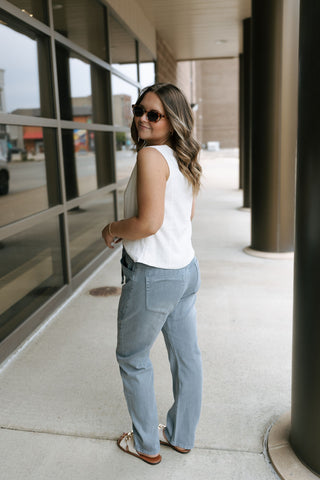 Front Tie Denim Pants, Blue Grey