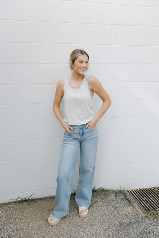 Pointelle Tank, Gray *final sale*