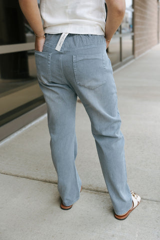 Front Tie Denim Pants, Blue Grey