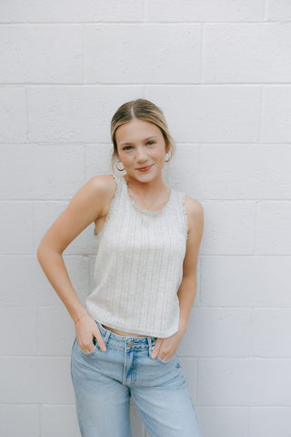 Pointelle Tank, Gray *final sale*