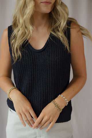 Sol Woven Knit Tank, Navy - The Red Thread Boutique