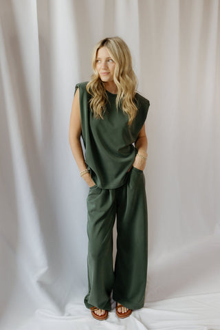 Nora Pleated Pants, Forest Green - The Red Thread Boutique