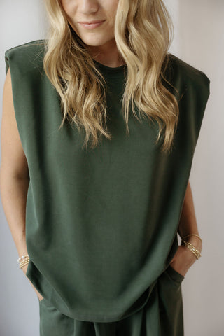 Nora Padded Shoulder Tee, Forest Green - The Red Thread Boutique