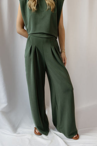 Nora Pleated Pants, Forest Green - The Red Thread Boutique