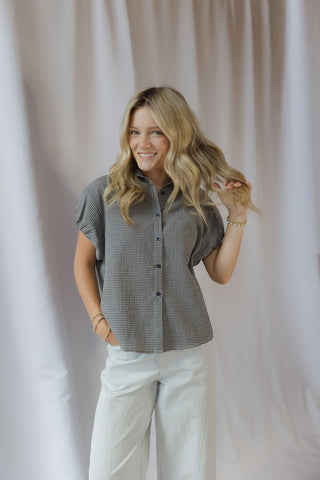 Emerson Checkered Button Up, Blue - The Red Thread Boutique