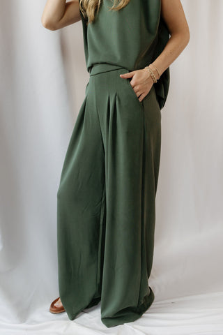 Nora Pleated Pants, Forest Green - The Red Thread Boutique