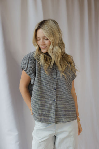 Emerson Checkered Button Up, Blue - The Red Thread Boutique