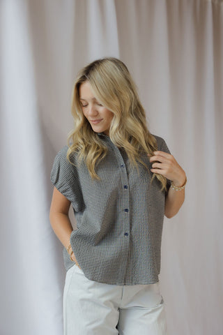 Emerson Checkered Button Up, Blue - The Red Thread Boutique