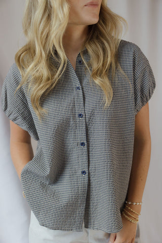 Emerson Checkered Button Up, Blue - The Red Thread Boutique