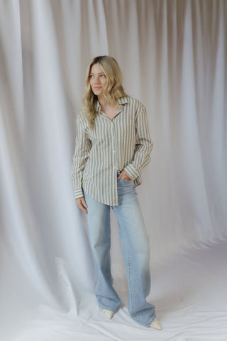 Reese Stripe Button Up, Grey/Cream