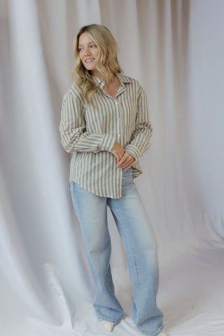Reese Stripe Button Up, Grey/Cream
