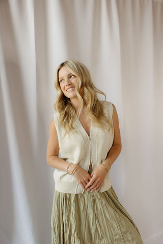 Rue 2-Way Zip Vest, Beige - The Red Thread Boutique