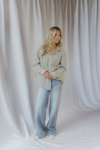 Reese Stripe Button Up, Grey/Cream