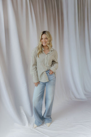 Reese Stripe Button Up, Grey/Cream