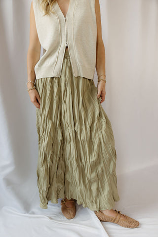 Kendall Crinkle Maxi Skirt, Sage - The Red Thread Boutique