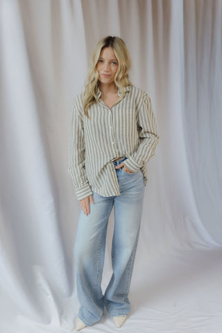 Reese Stripe Button Up, Grey/Cream