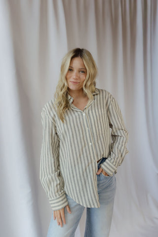 Reese Stripe Button Up, Grey/Cream