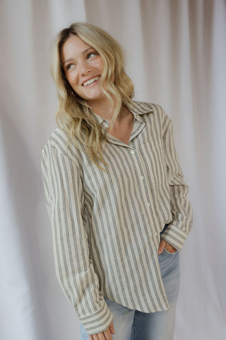 Reese Stripe Button Up, Grey/Cream