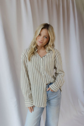 Reese Stripe Button Up, Grey/Cream