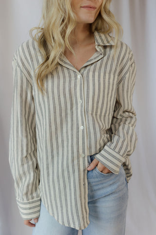 Reese Stripe Button Up, Grey/Cream