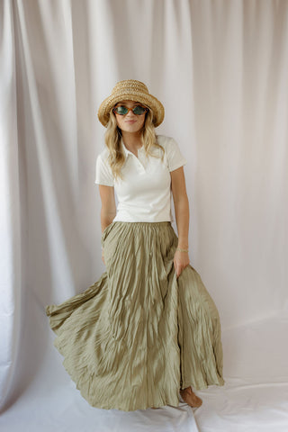 Kendall Crinkle Maxi Skirt, Sage - The Red Thread Boutique