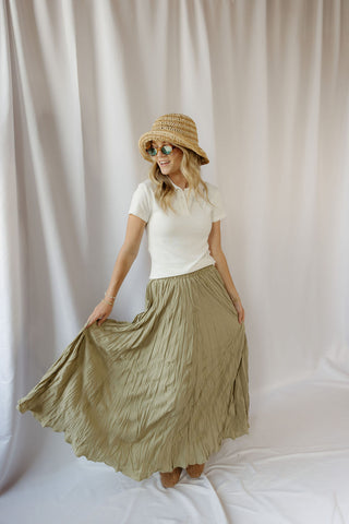 Kendall Crinkle Maxi Skirt, Sage - The Red Thread Boutique