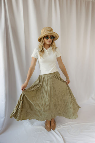 Kendall Crinkle Maxi Skirt, Sage - The Red Thread Boutique