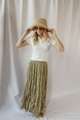 Kendall Crinkle Maxi Skirt, Sage - The Red Thread Boutique